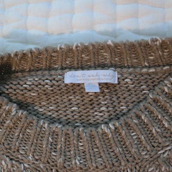 "Don’t Ask Why" Brown and Cream Oversized Puffy Sleeve Cropped Sweater One Size - Picture 5 of 6